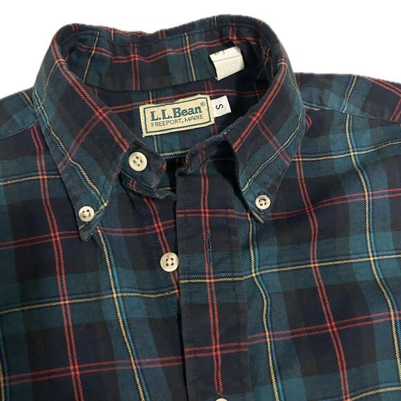 Vintage LLbean Teal Blue and Red Plaid Button Down Collar Shirt / Mens Small - Picture 3 of 4